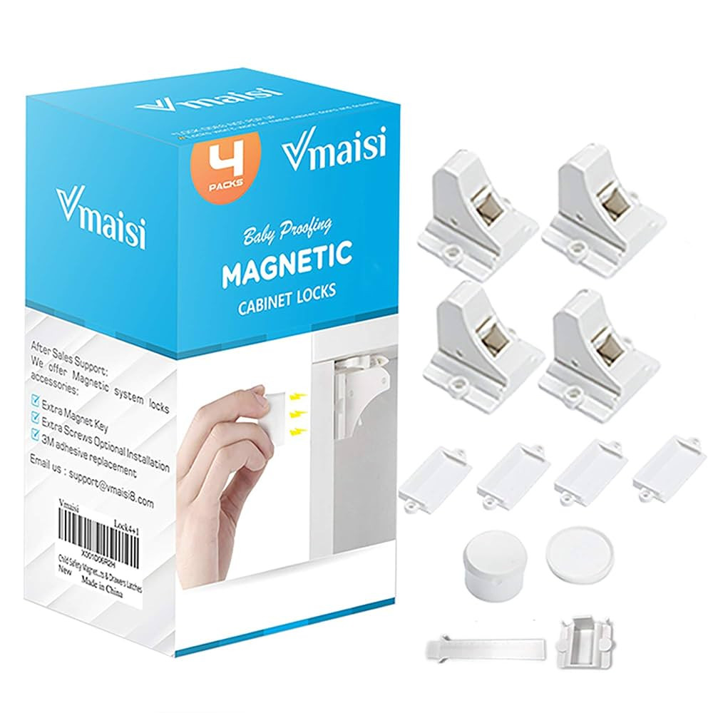 Vmaisi Child Safety Magnetic Cabinet Locks - 4 Pack Adhesive Baby Proofing Cabinets & Drawers Lat... | Amazon (US)