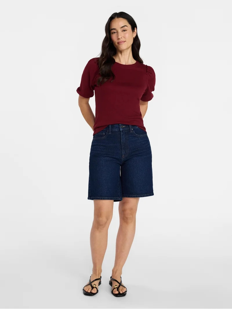 Time and Tru Women's High Rise Denim Bermuda Shorts, 9" Inseam, Sizes 0-20 | Walmart (US)