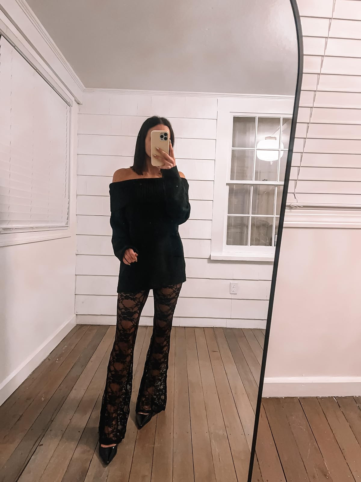 New years outfit- sweater in S, heels true to size, pants in S. Lace pants/off the shoulder sweater/slingback heels 
 

 #LTKHoliday #LTKPetite #LTKFindsUnder50