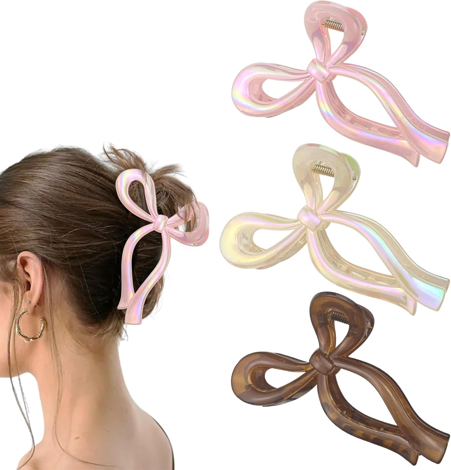 3 Pcs Strong Hold Bow Claw Clip, Bow Hair Clip Hair Clips for Girls Women, Stylish Large Hair Cli... | Amazon (UK)