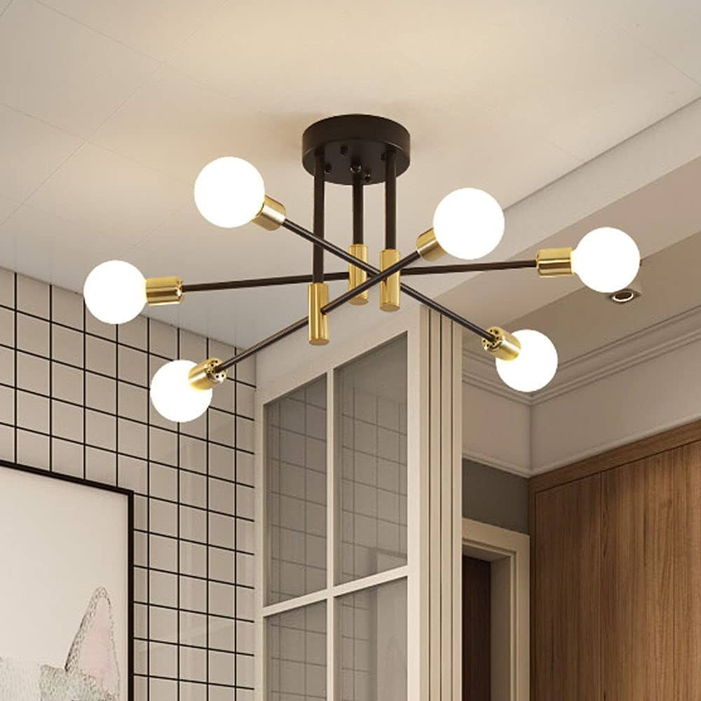 Sputnik Chandelier Modern Ceiling Light Fixture Mid Century Black and Gold Industrial Pendant Lig... | Amazon (US)