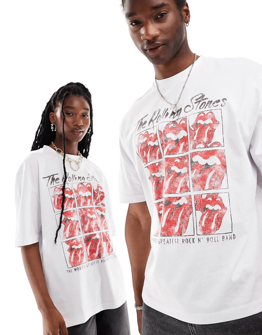 ASOS DESIGN unisex oversized license t-shirt in white with The Rolling Stones graphic print | ASOS (Global)