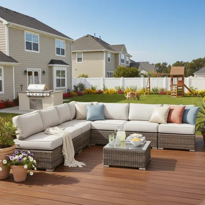 Patio Conversation Set With Cushions, Wicker Patio Sofa | Wayfair North America