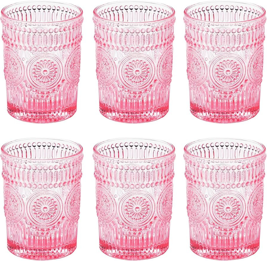 6 Pack Romantic Water Glasses-10.5 OZ Pink Vintage Drinking Glasses Tumblers for Whisky, Beer, Ju... | Amazon (US)