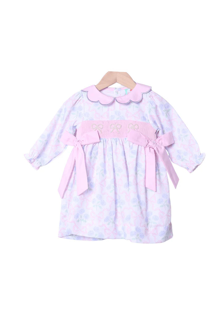 Smocked Pearl Bow Hydrangea Dress | The Smocked Flamingo
