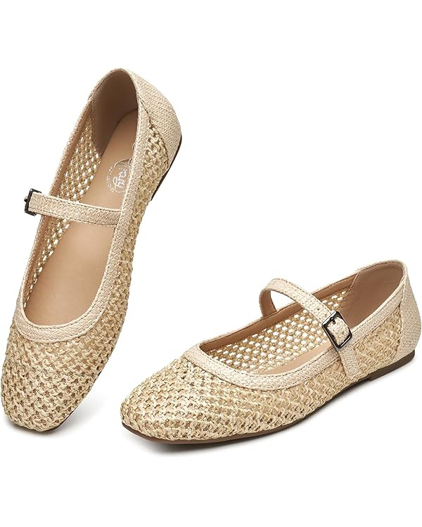 Trary Mary Jane Shoes Women Woven Flats for Women Dressy Ballet Flats Squared Toe Mesh Mary Jane ... | Amazon (US)
