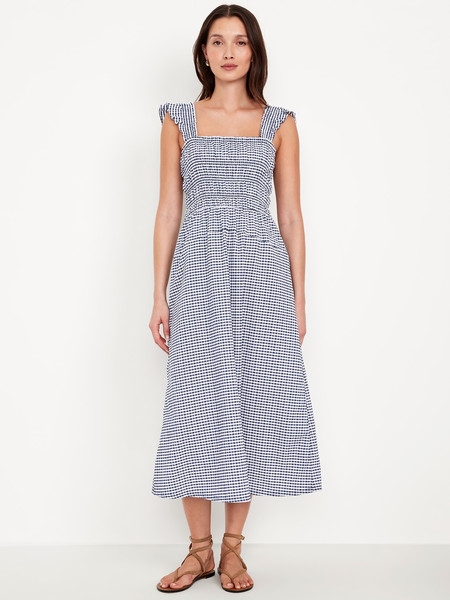 Fit &amp; Flare Smocked Gingham Midi Dress | Old Navy | Old Navy (US)