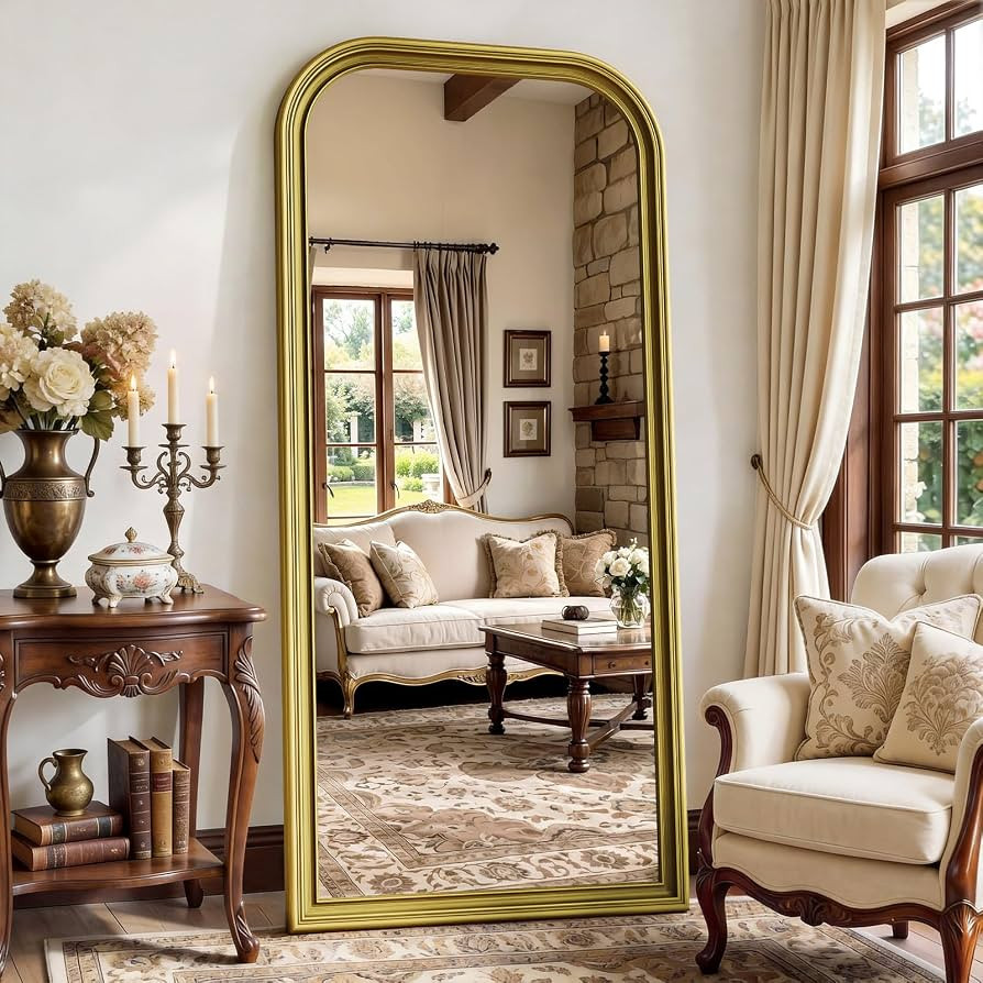 71"x32" Full Length Mirror with Stand, Arched PU Frame | Amazon (US)