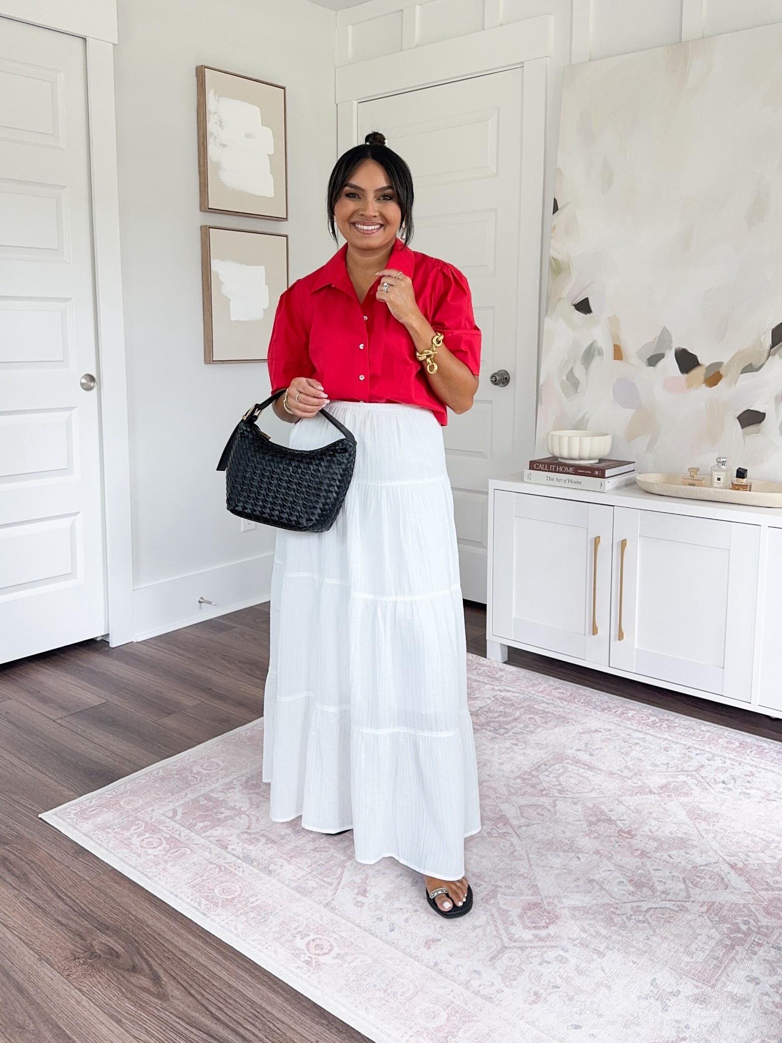 Red top size xs petite TTS
White maxi skirt size - xs TTS 
Black sandals size 5.5 TTS


#LTKPetite #LTKSaleAlert #LTKStyleTip