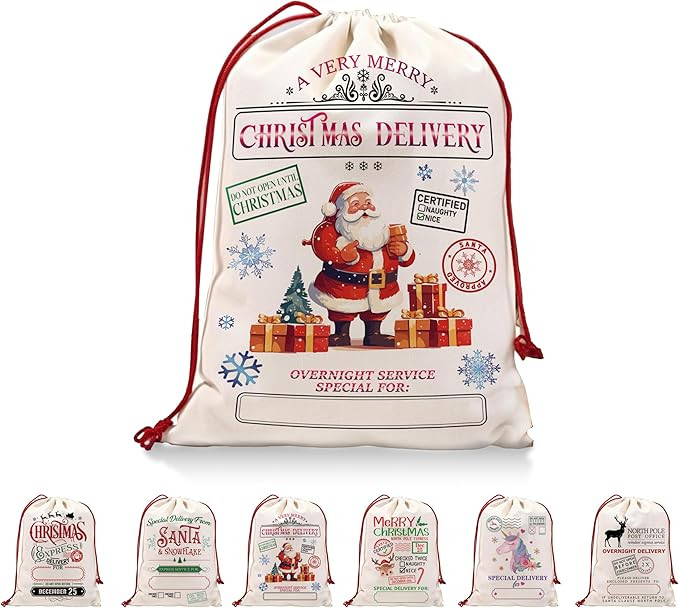 DOI-LANEE Santa Sack, Christmas Gifts Bag with Drawstring, A Very Merry Christmas Delivery Canvas... | Amazon (US)
