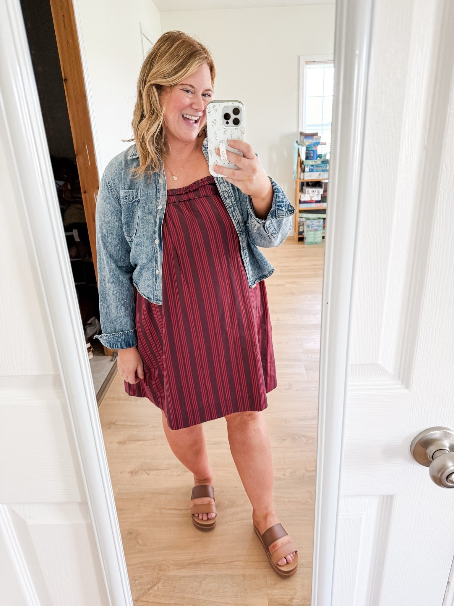 Wearing an XL in my dress. My cropped denim shirt is older so linked similar.  Also linking my comfy strapless bra I wore all day!

#LTKMidsize #LTKPetite #LTKBump