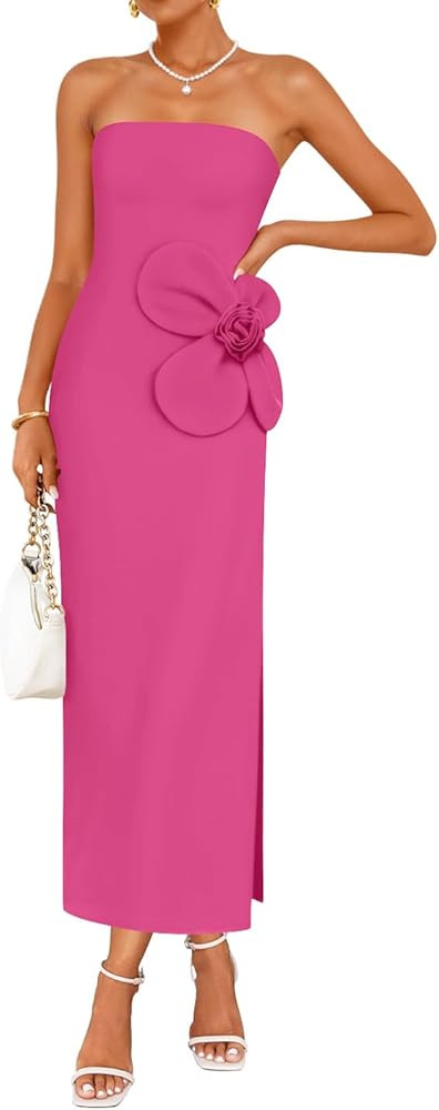 ZESICA Women's Summer Strapless Bodycon Maxi Dress 2026 Ribbed Knit Backless Floral Tube Cocktail... | Amazon (US)
