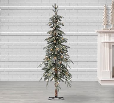 Pre-Lit Flocked Faux Natural Cut Alpine Trees | Pottery Barn (US)