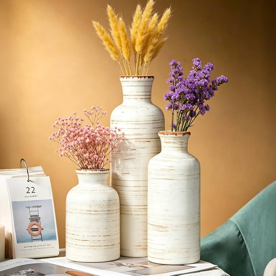 Ceramic Vase, Cute Flower Vase for Home, Living Room, Dining Table, Farmhouse, Office Decor, Bedr... | Amazon (US)