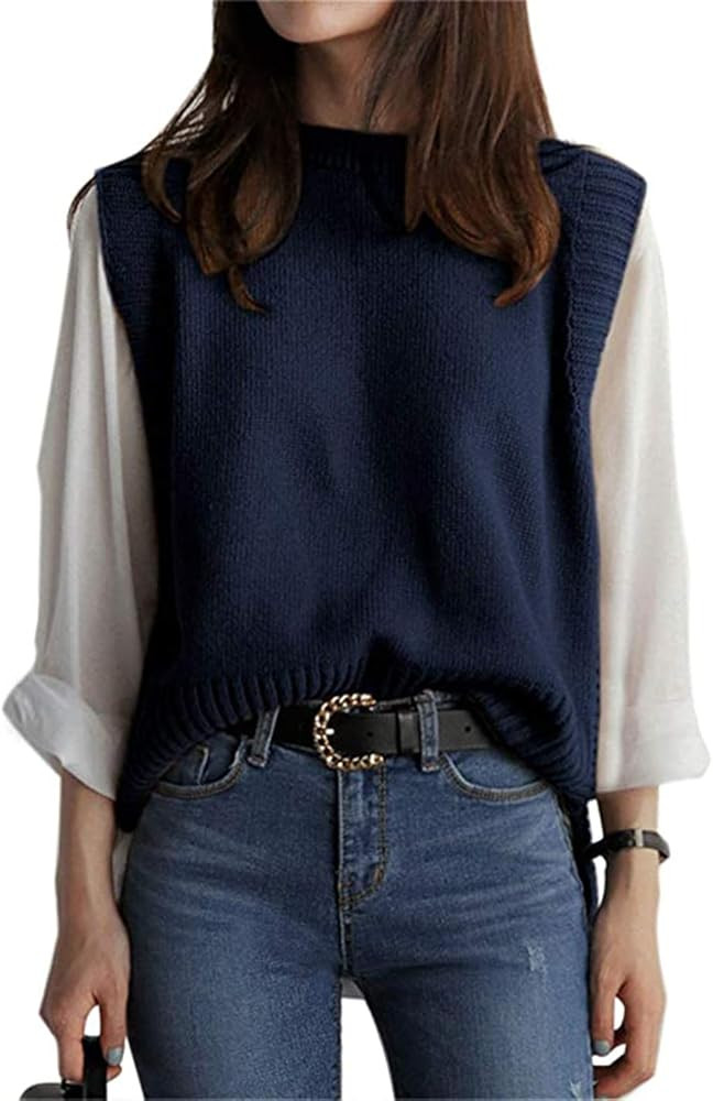 UANEO Women's Basic Round Neck Sleeveless High Low Pullover Knit Sweater Vest | Amazon (US)