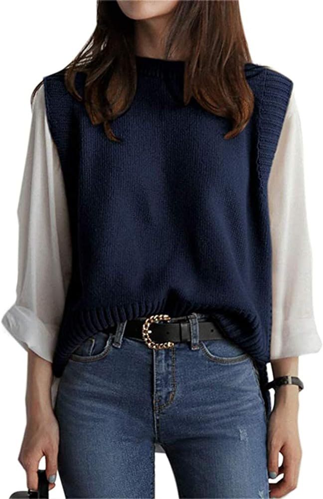 UANEO Women's Basic Round Neck Sleeveless High Low Pullover Knit Sweater Vest | Amazon (US)