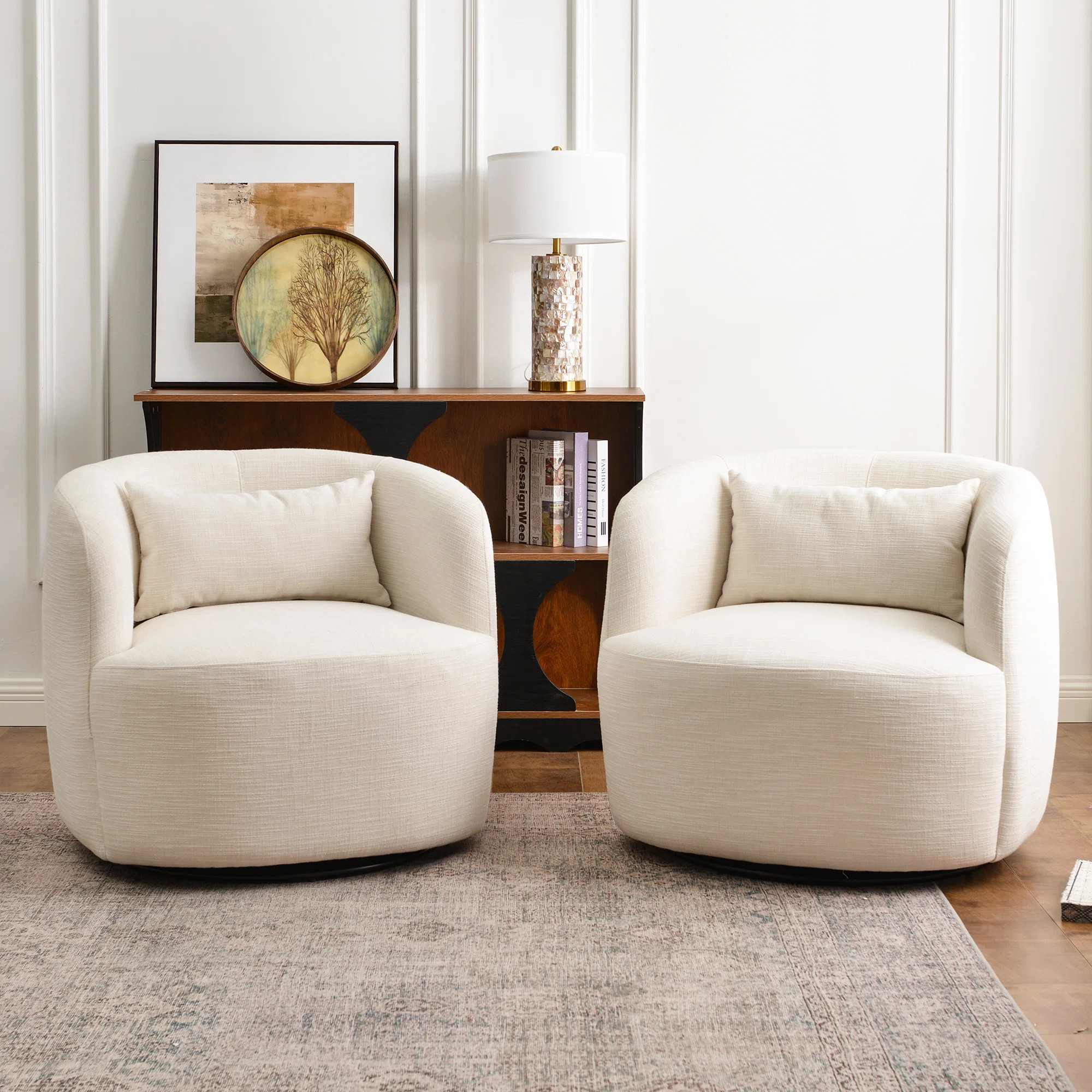 Ivory 34" Wide Textured Linen Weave Upholstered Swivel Barrel Chair (Set Of 2) | Wayfair North America