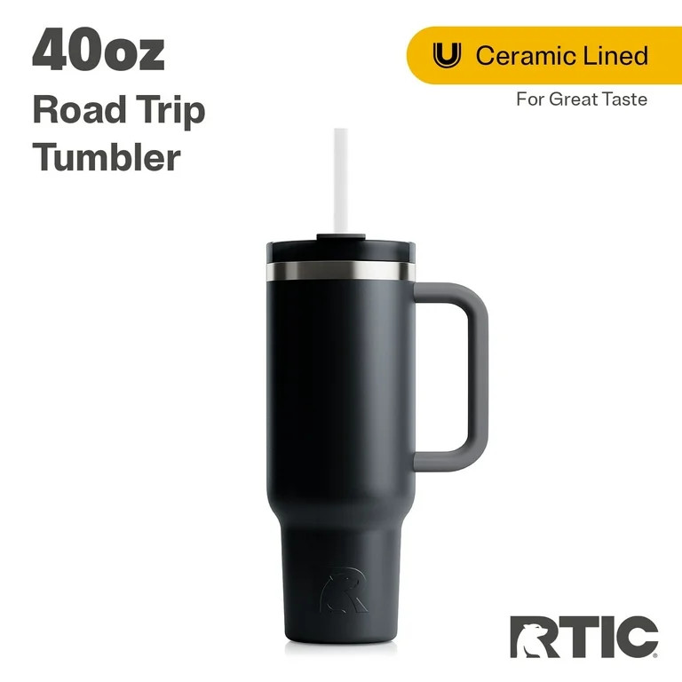 RTIC 40 oz Ceramic Lined Road Trip Tumbler, Leak-Resistant Lid with Straw, Black | Walmart (US)