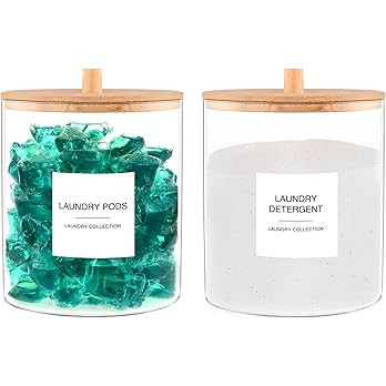 Glass Jars for Laundry Room Organization, Laundry Pods Container with 27 Labels, Detergent Holder... | Amazon (US)