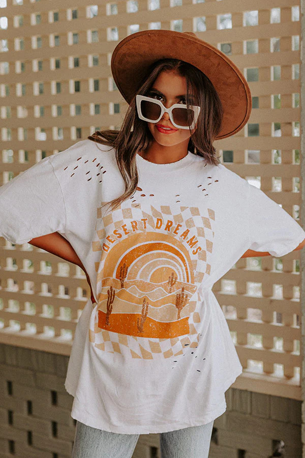 Desert Dreams Oversized Distressed Tee In White | Impressions Online Boutique