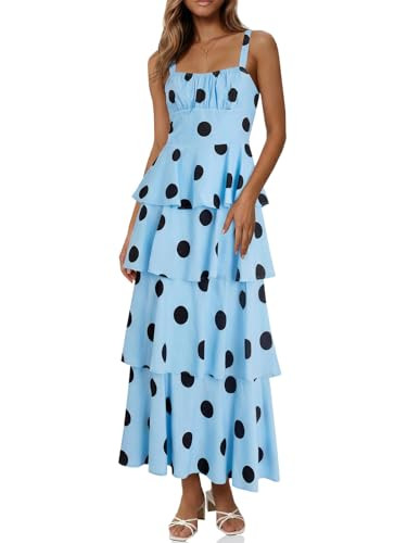 Wenrine Womens Summer Floral Maxi Dresses Sleeveless Spaghetti Strap Tie Back Ruffle Tiered Flowy... | Amazon (US)