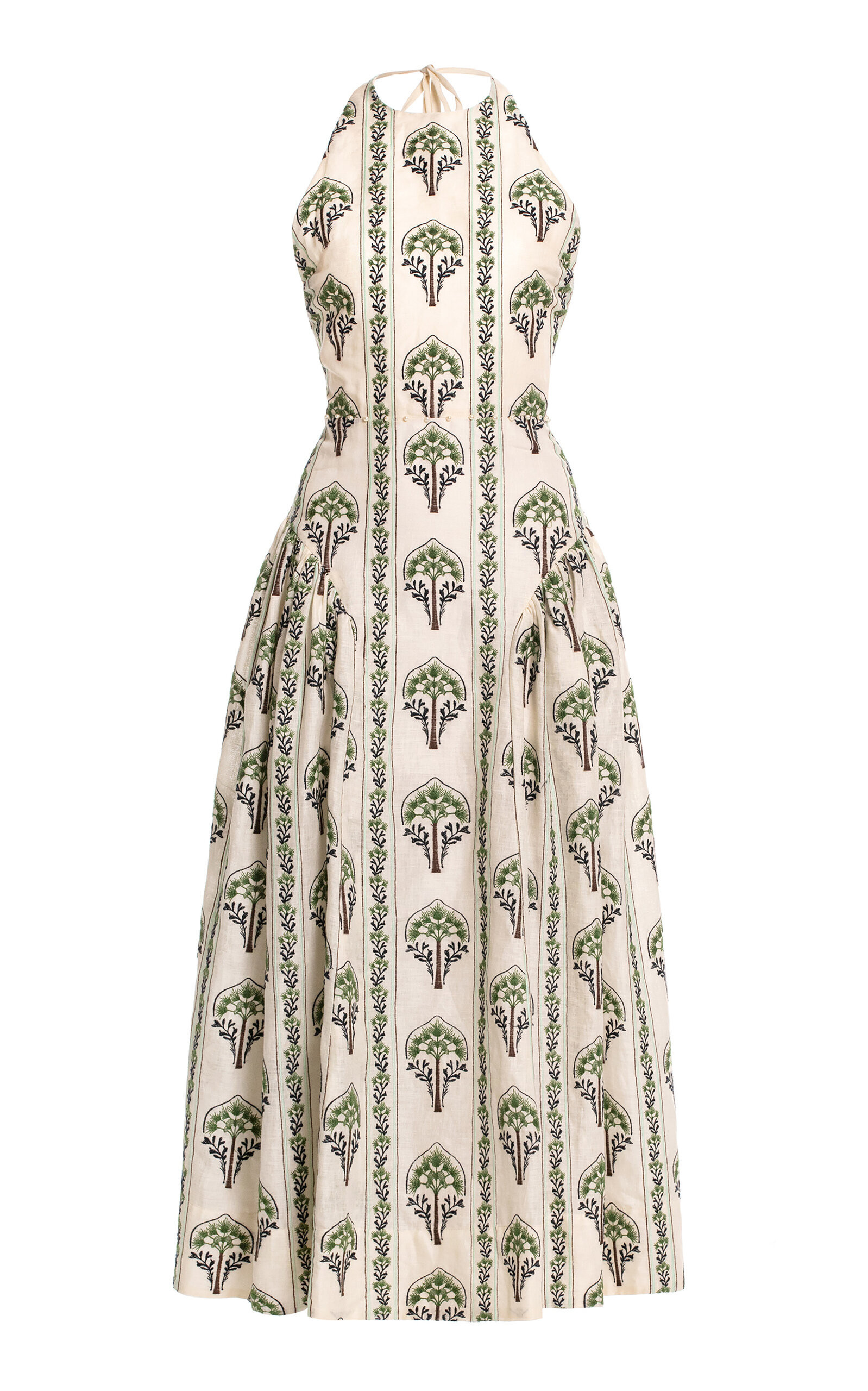 Agua by Agua Bendita - Balsa Embroidered Linen Midi Dress - Neutral - S - Moda Operandi | Moda Operandi (Global)