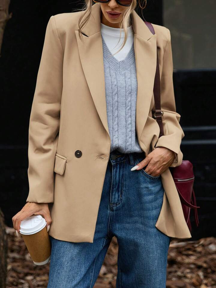 Aveloria Modichic Blazer Casual De Lapela Dupla Face Com Gola | SHEIN