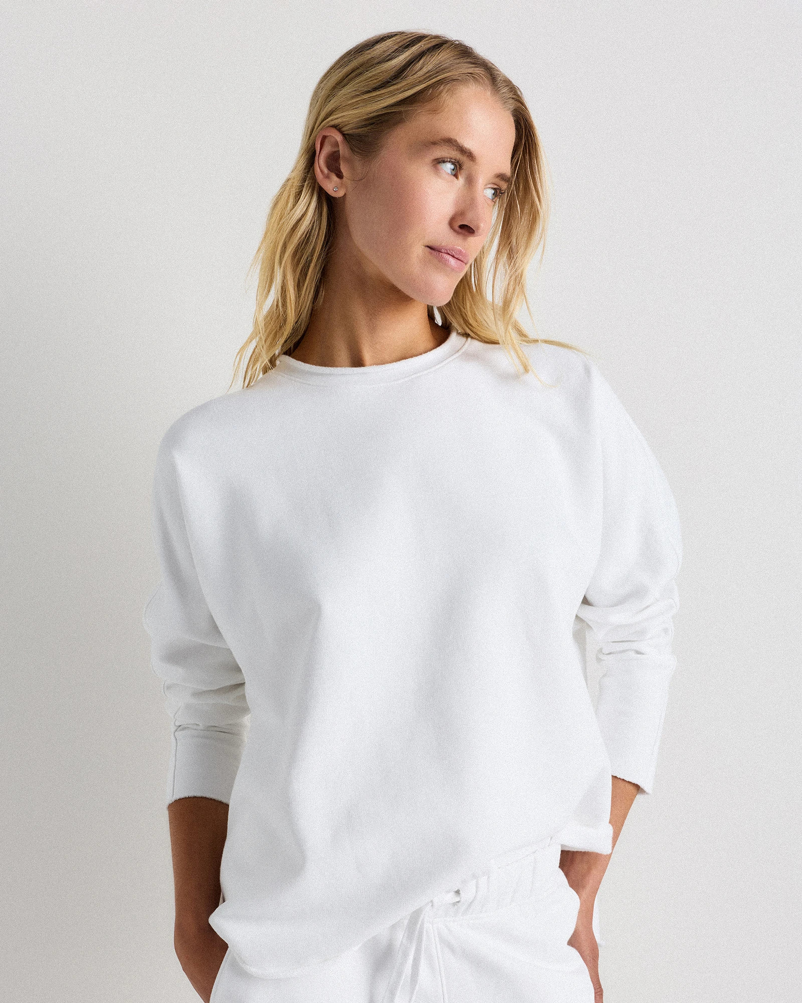 Quince | Women's Organic French Terry Crew Neck Alpaca Sweater in Deep Navy, Size Small, Organic Cotton | Quince