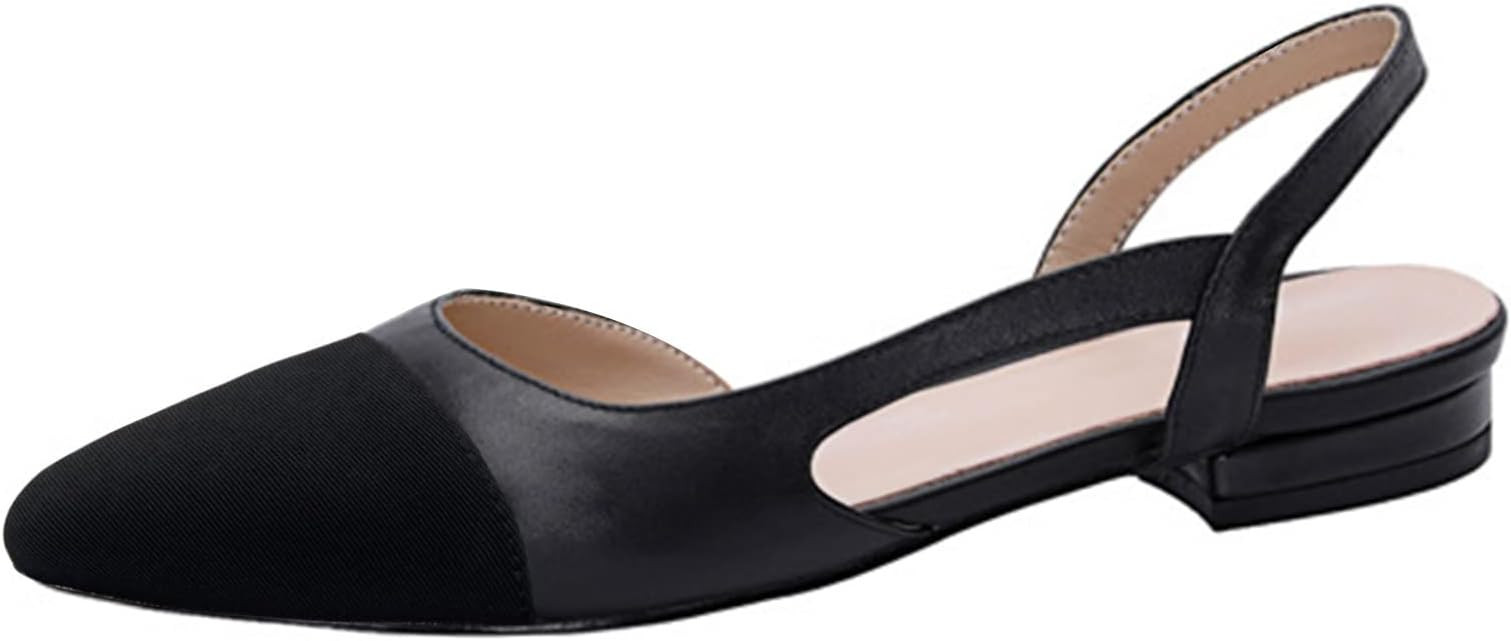 MICIFA slingback flats for women, Round Toe Low heel Sandals Fashion Splicing Dress Shoes for Wom... | Amazon (US)