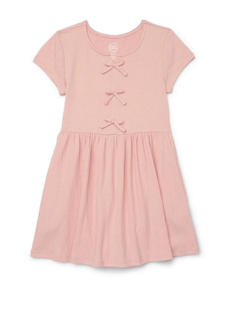 Wonder Nation Girls Bow Front Skater Dress with Short Sleeves, Sizes 4-18 & Plus | Walmart (US)