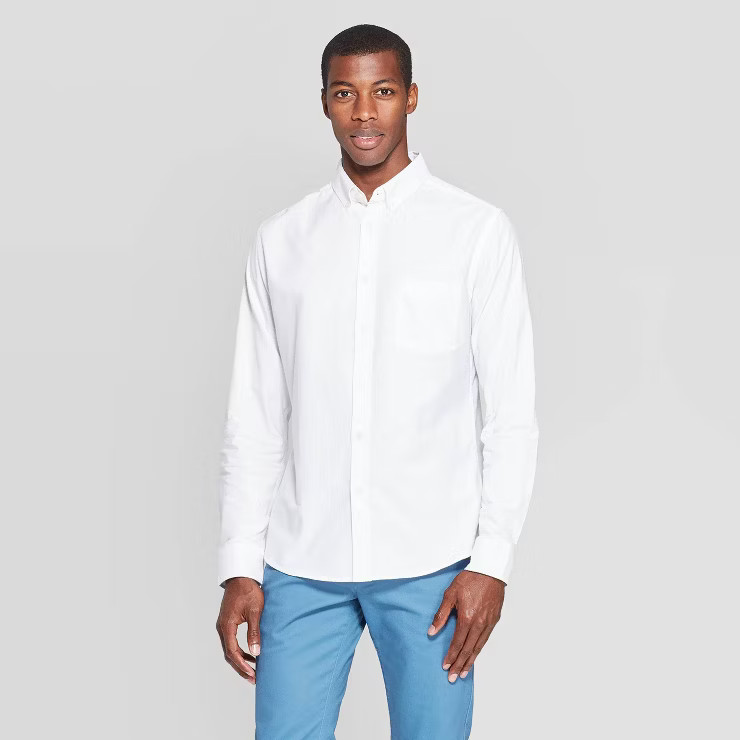 Men's Slim Fit Stretch Oxford Long Sleeve Button-Down Shirt - Goodfellow & Co | Target