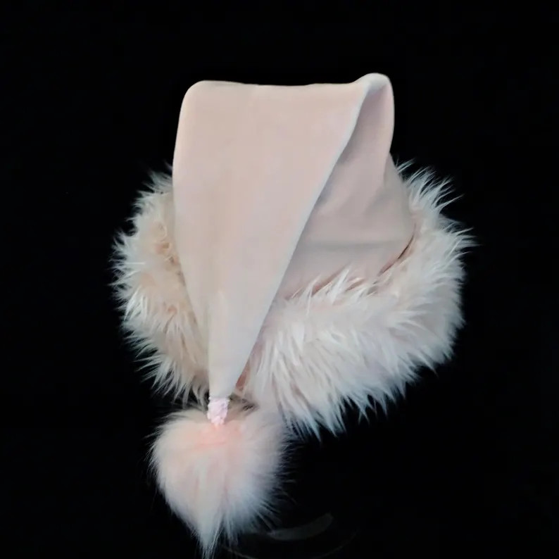 Blush Pink Velour Santa Hat, NEW! Blush Pink Extra Fluff Faux Fur Trimmed Santa Hat, Novelty Adul... | Etsy (US)