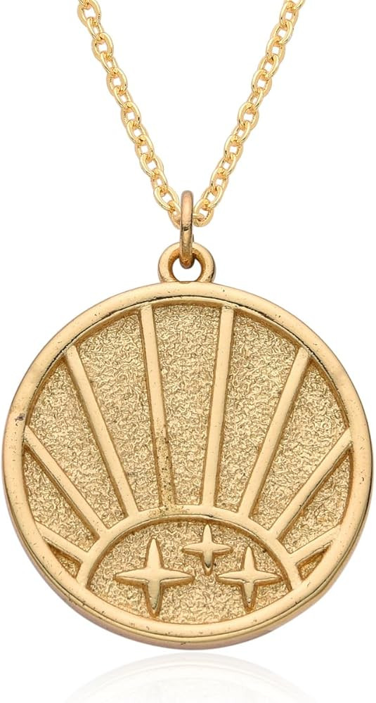 Dainty Necklace Initial Necklace For Women Round Moon star Clover Pendant Chain Coin Necklaces | Amazon (US)