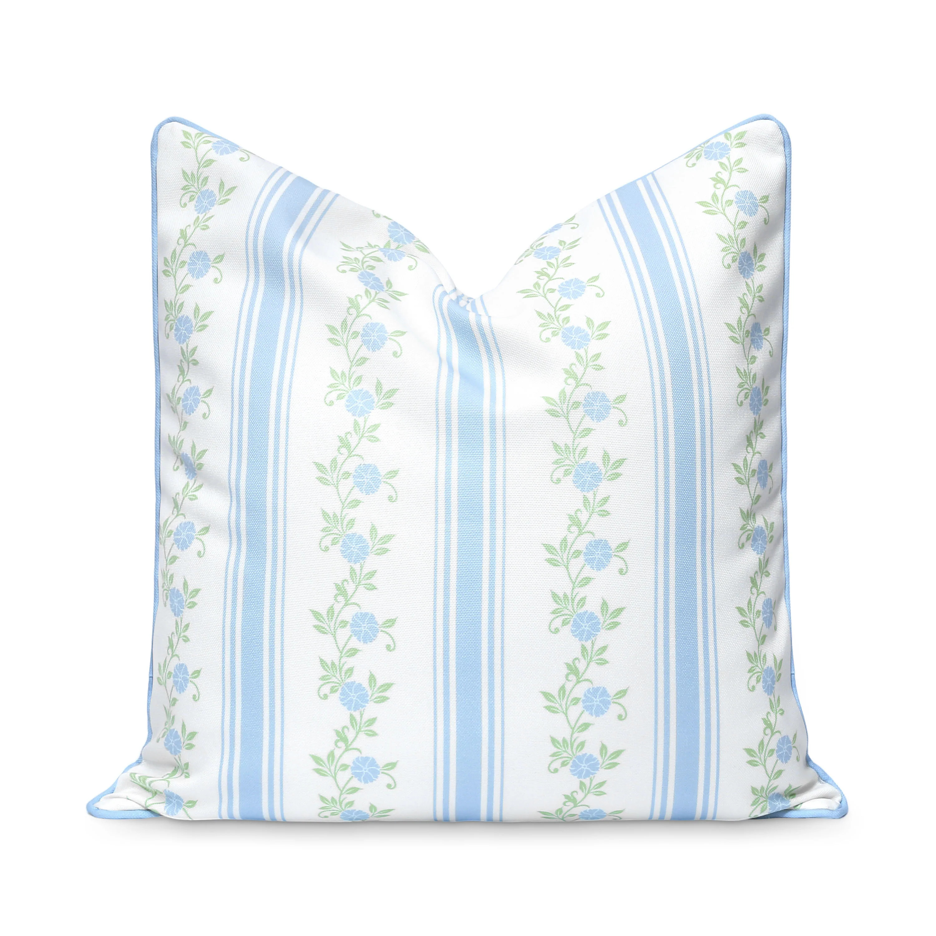 Coastal Indoor Outdoor Throw Pillow Cover Only, Stripe Floral, Baby Blue, 20 | Hofdeco