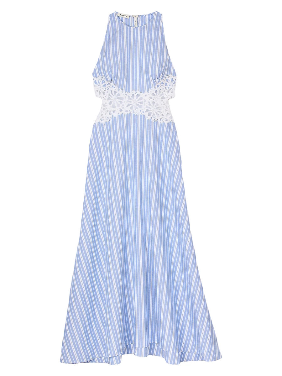 Women's Striped Maxi Dress with Lace - Blue White - Size 4 | Saks Fifth Avenue