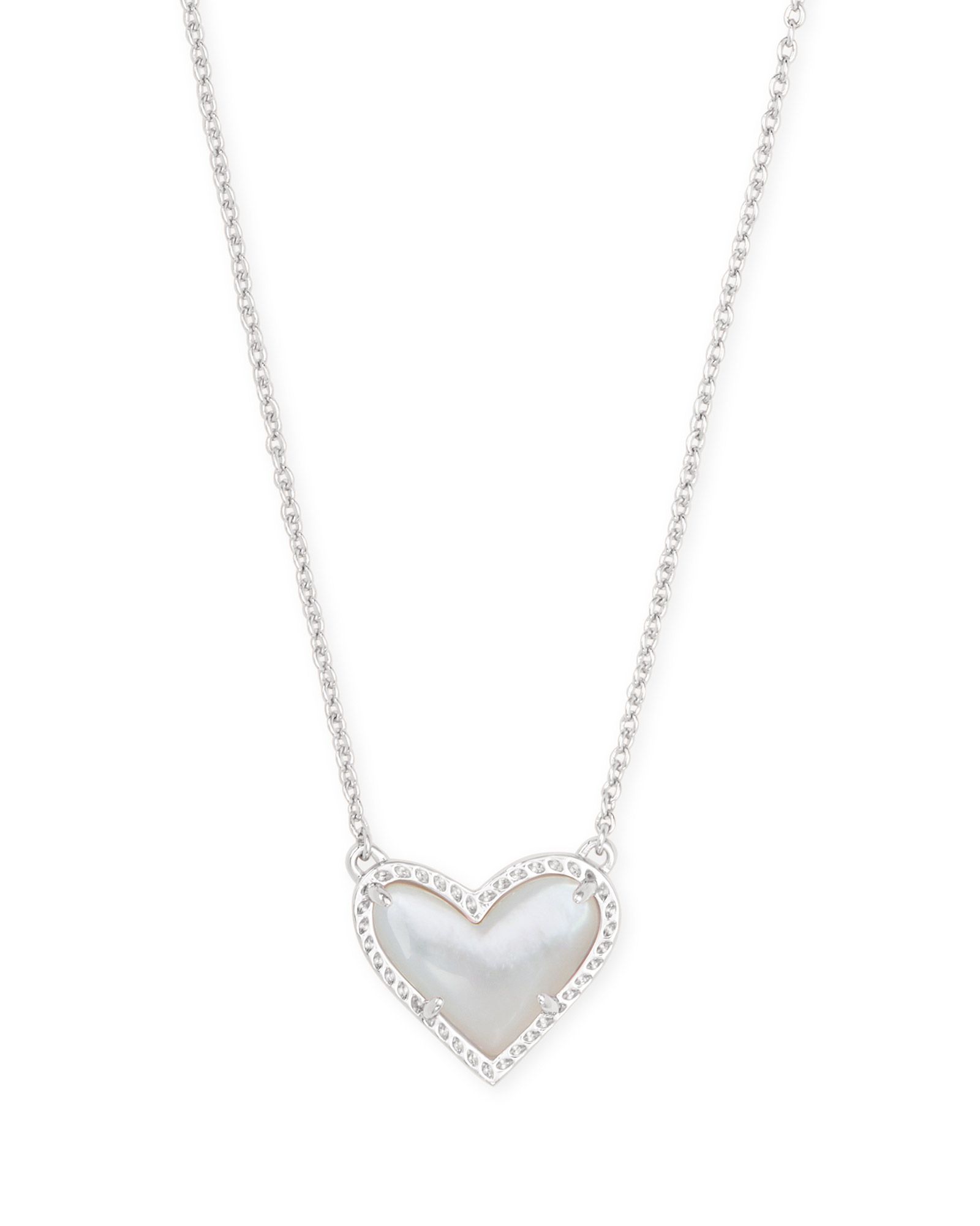 Ari Heart Silver Short Pendant Necklace in Ivory Mother-of-Pearl | Kendra Scott