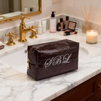 Croc Vegan Leather Makeup Bag, Personalized Cosmetic Pouch, Embroidered Name Travel Bag | Etsy (US)