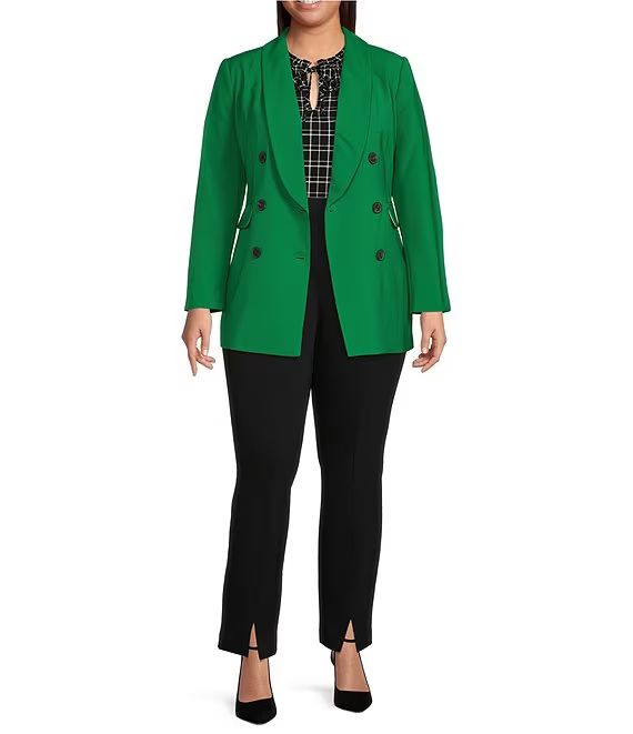 CeCe Plus Size Twill Double Breasted Shawl Collar Long Sleeve Blazer & Ponte Split Front Straight... | Dillard's