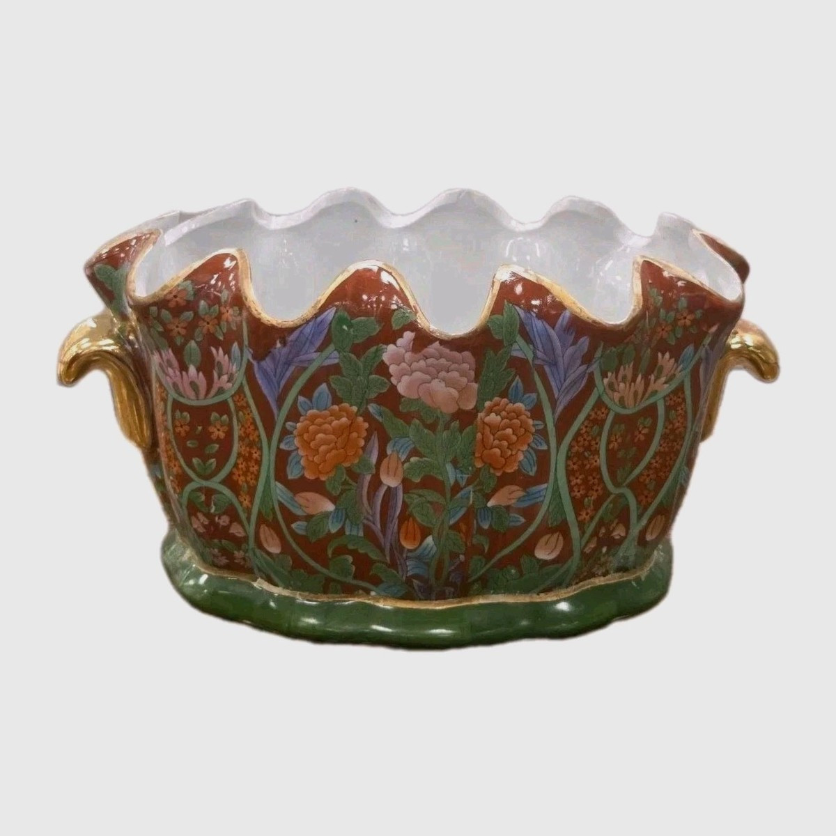 Chinese Foot Bath Satsuma Style Floral Red Vtg Porcelain Jardiniere Gold | eBay US