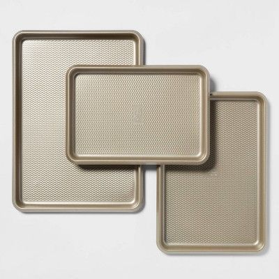 Set of 3 Cookie Sheets Gold Warp Resistant Textured Steel - Made By Design&#8482; | Target