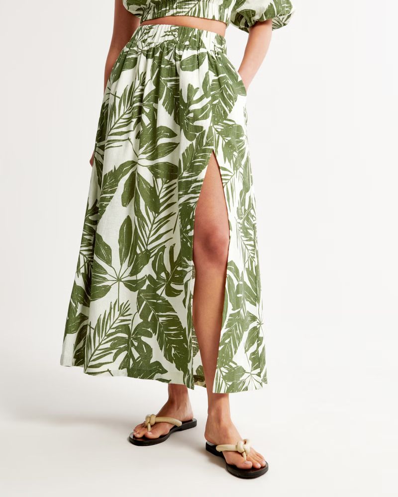 Linen-Blend High-Slit Maxi Skirt | Abercrombie & Fitch (US)