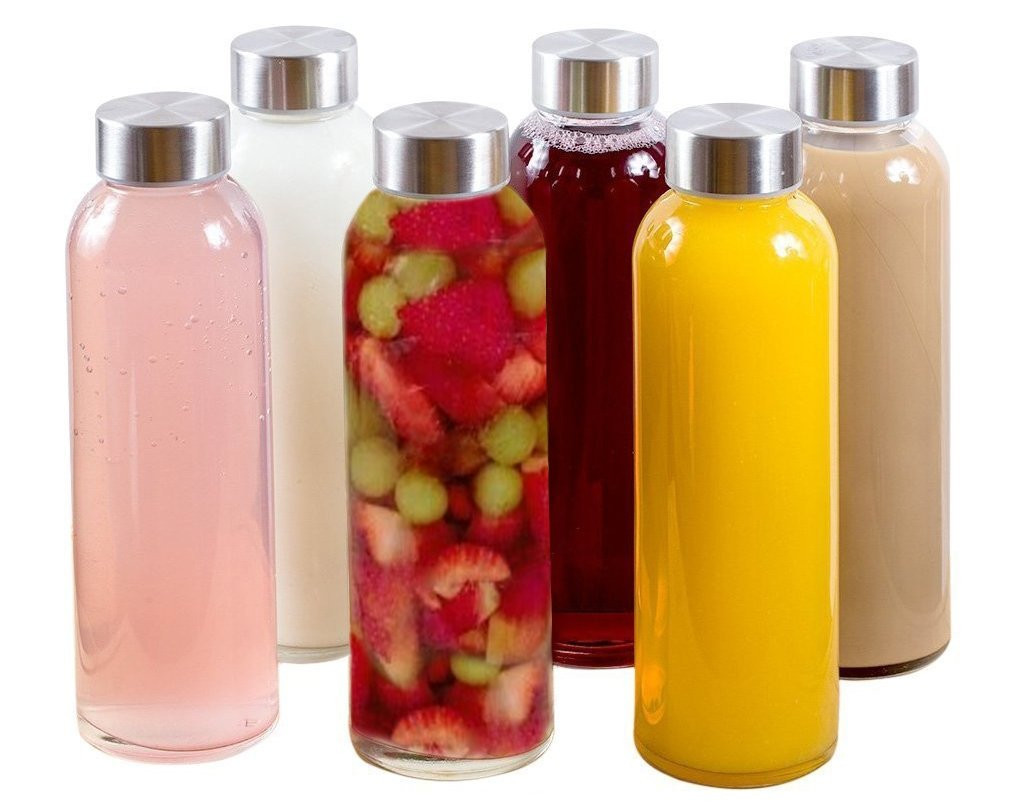 Brieftons 18 Oz Clear Borosilicate Glass Water Bottles With Caps, 6 Pack, Heat Resistant, Slim, E... | Amazon (US)