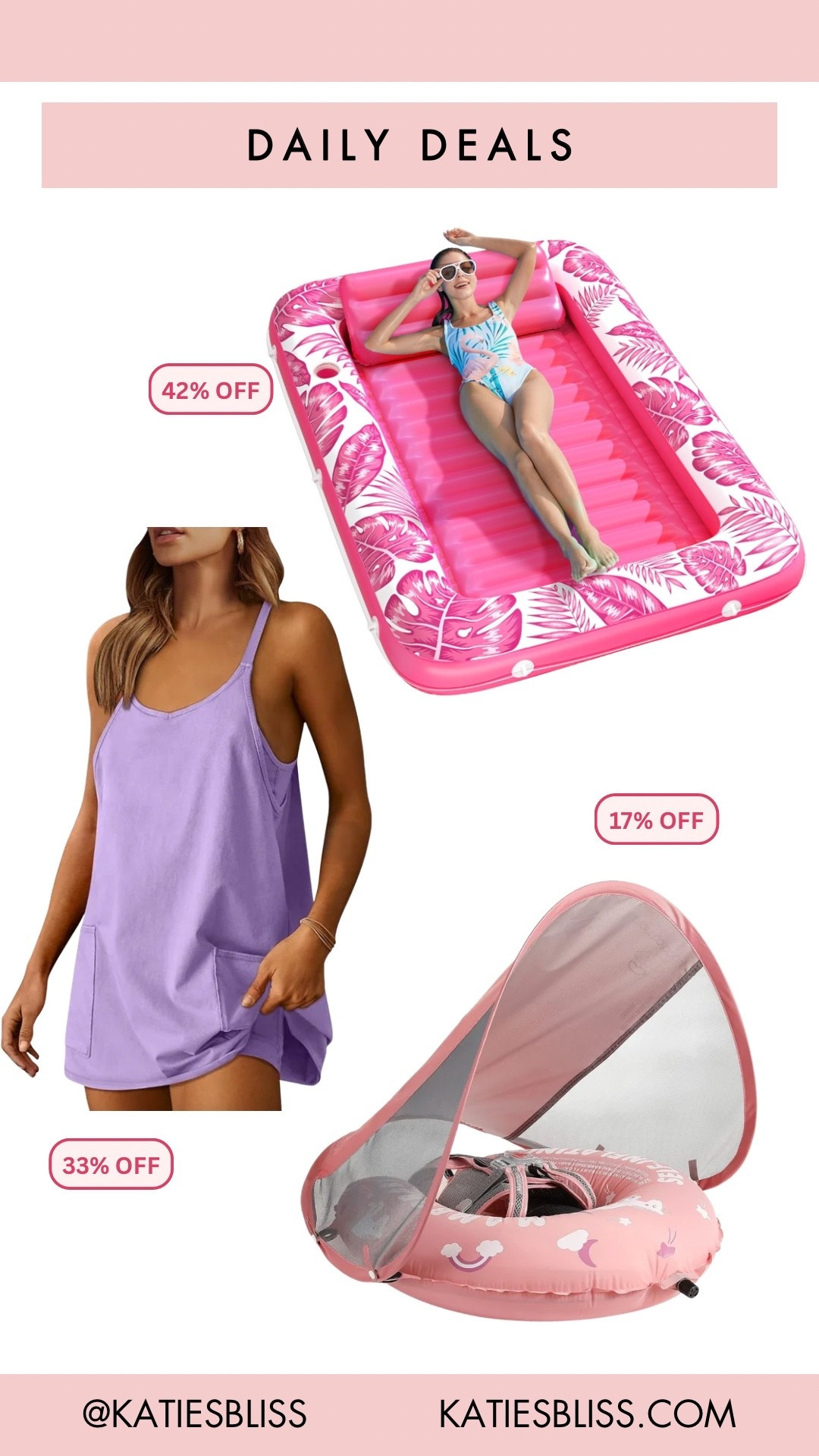Daily deals ✨

Amazon. Deal. Sale. Markdown. Summer. Outdoor. Pool. Beach. Romper.

#LTKSaleAlert #LTKTravel