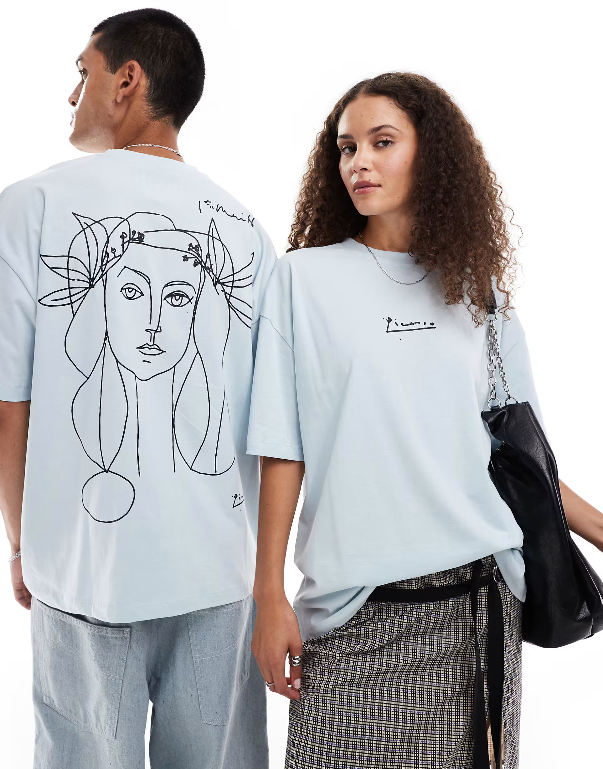 ASOS DESIGN unisex oversized license t-shirt with Picasso line drawing prints in blue | ASOS (Global)