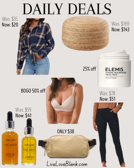 Daily Deals ✨
Plaid button down only $17!
Elemis dynamic resurfacing facial pads 25% off with code VDAY25 
LTK best seller 2022
Abercrombie jeans extra 15% off 
Lululemon mini belt bag only $38
Soma bras BOGO 50% off
Braided large pour save $25
Tan luxe face & body drops save $18

#LTKGiftGuide #LTKFind #LTKsalealert