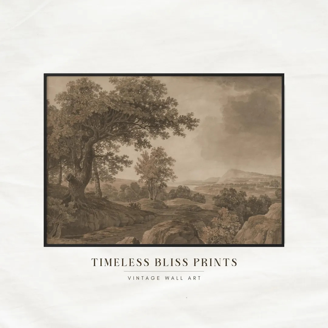 Antique Moody Forest Landscape Printable | Brown Landscape Painting Print Watercolour Brown Dark ... | Etsy (US)