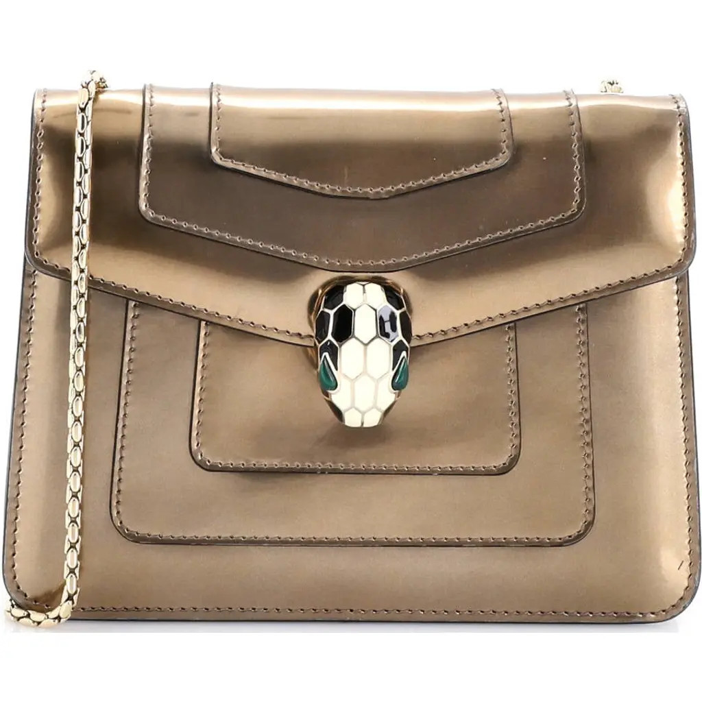 Pre-Owned Bvlgari Serpenti Forever Square Shoulder Bag Metallic Leather Small in Metallic Gold at Nordstrom, Size X-Small | Nordstrom