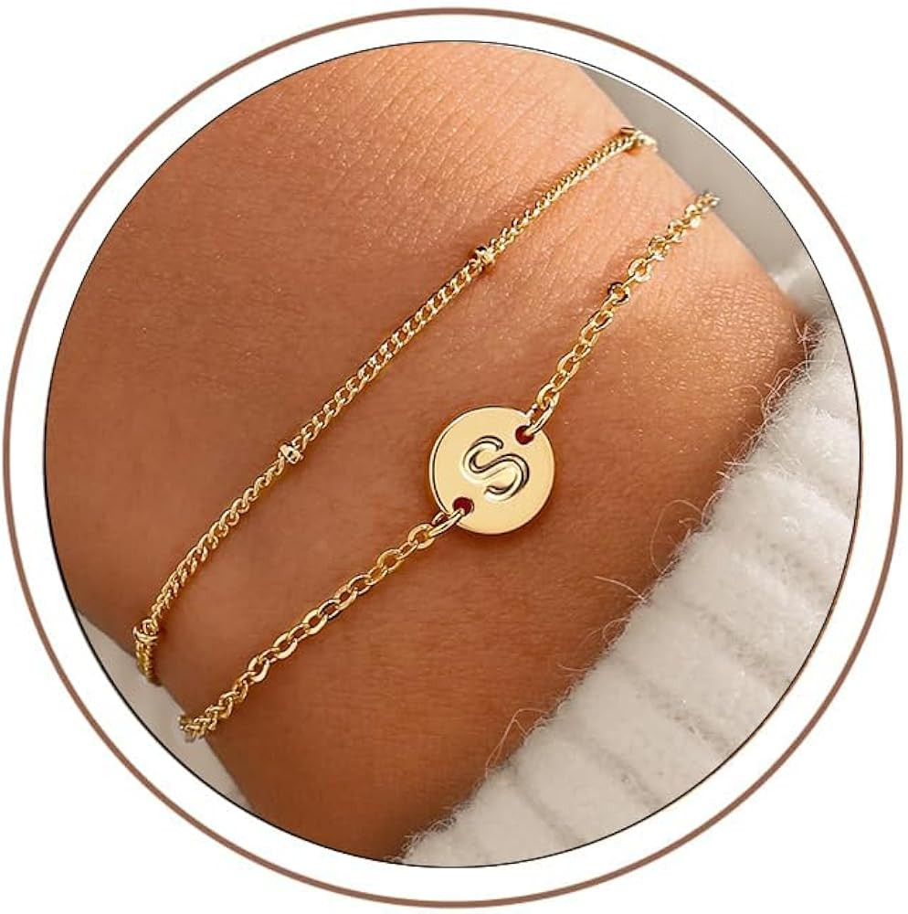 MONOZO Gold Initial Bracelets for Women Girls Jewelry Gifts Trendy - Dainty 18K Gold Plated Disc ... | Amazon (US)