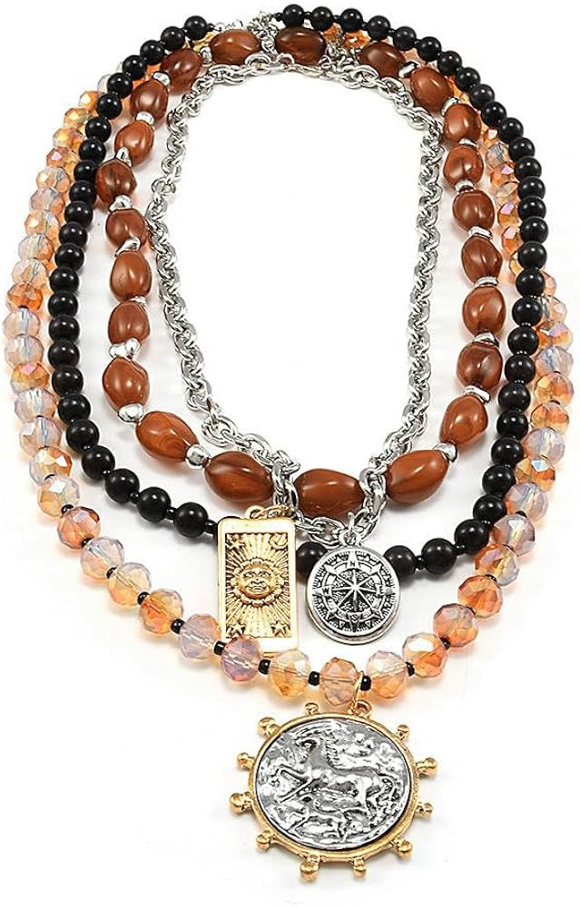 Bohemian Handmade Bead Multi-layer Pendant Necklace for Daily Wear Party Vacation Accessories | Amazon (US)