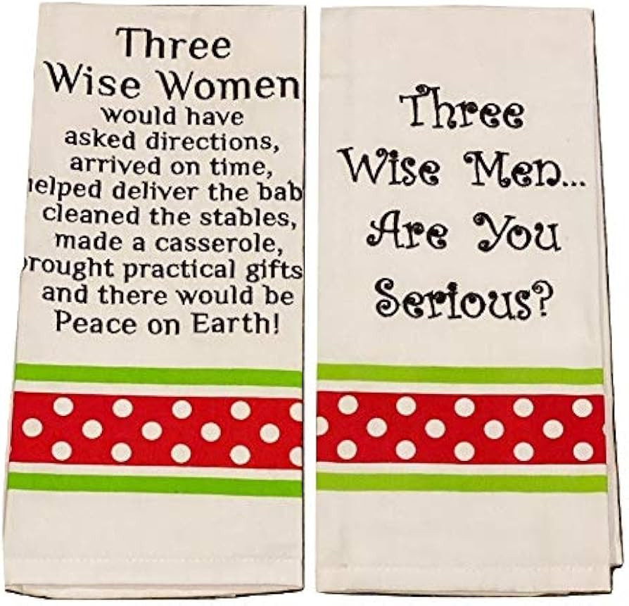 Holly Lines Funny Kitchen Towels Contrast Three Wise Women and Three Wise Men, Set of Two Funny K... | Amazon (US)